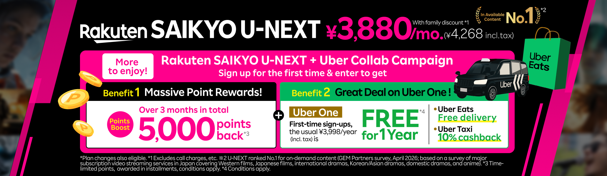 Unlimited Data & App Calls! Stream Movies & Anime Non-Stop! Sign up now for our Rakuten SAIKYO U-NEXT + Uber Collab Campaign, starting June 1st!*Speed restrictions may apply. Some numbers excluded. *Separate paid content available. Entry required. Eligible for plan changes, conditions apply.