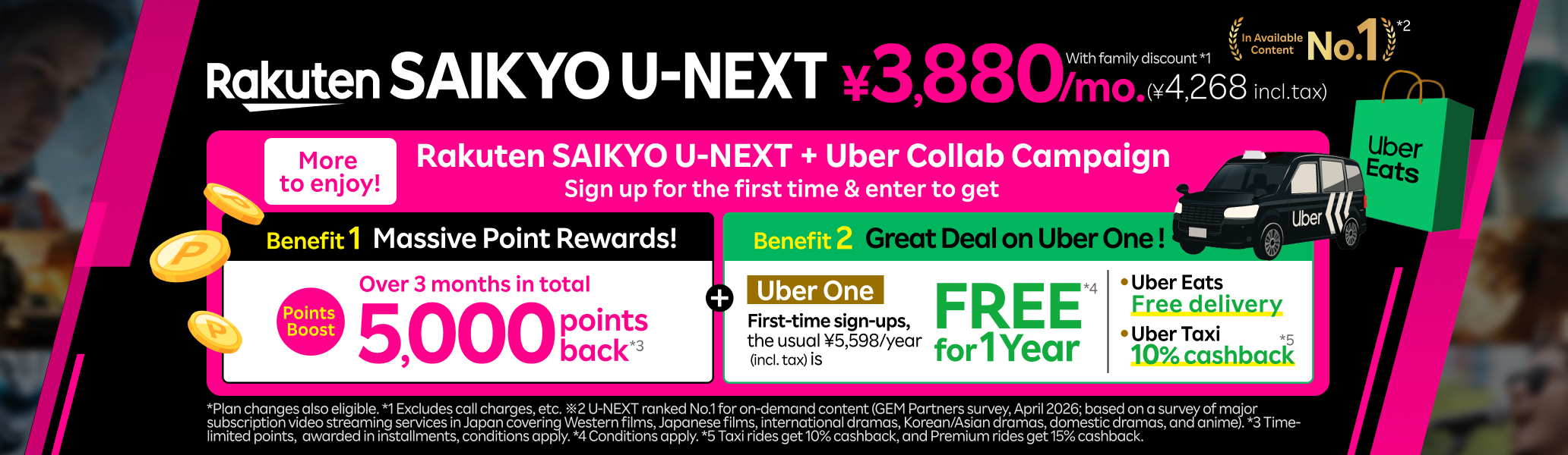 Unlimited Data & App Calls! Stream Movies & Anime Non-Stop! Sign up now for our Rakuten SAIKYO U-NEXT + Uber Collab Campaign, starting June 1st! *Speed restrictions may apply. Some numbers excluded. *Separate paid content available. Entry required. Eligible for plan changes, conditions apply.