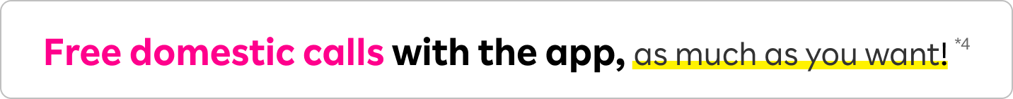 Free domestic calls with the app, as much as you want!*4
