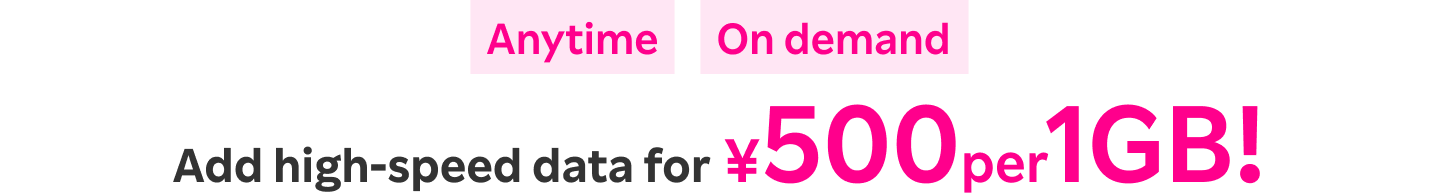 Anytime. On demand. Add high-speed data for ¥500 per 1GB.