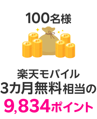 100名様 楽天モバイル3カ月無料相当の9,834ポイント