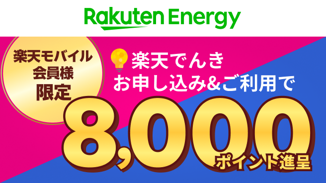【要エントリー】楽天でんきのお申し込み＆ご利用で8,000ポイント進呈！