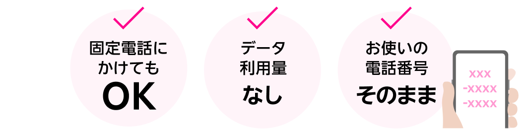 固定電話にかけてもOK データ利用量なし お使いの電話番号そのまま