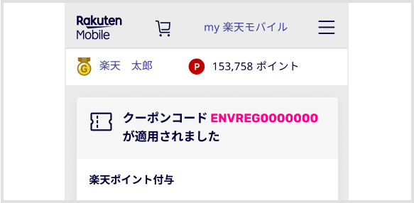 クーポンコードENVREG0000000が適用されました