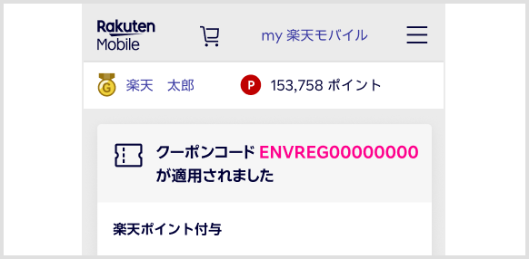 クーポンコードENVREG0000000が適用されました