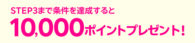 STEP3まで条件を達成すると10,000ポイントプレゼント!
