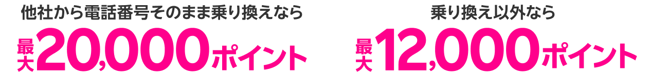他社から電話番号そのまま乗り換えなら最大20,000ポイント 乗り換え以外なら最大12,000ポイント