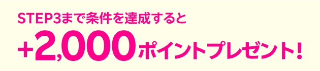 STEP3まで条件を達成すると+2,000ポイントプレゼント！