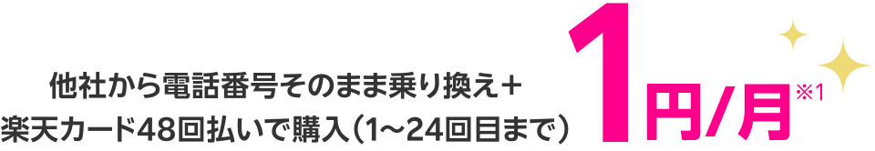 他社から電話番号そのまま乗り換え＋楽天カード48回払いで購入（1～24回目まで）1円/月※1