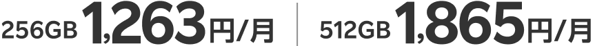 256GB 1,263円/月、512GB 1,865円/月