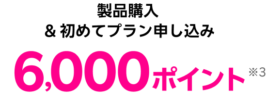 製品購入 & 初めてプラン申し込み 6,000ポイント※3