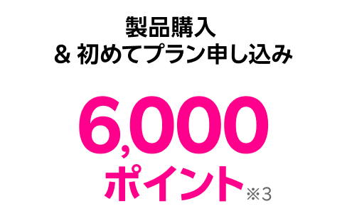 製品購入 & 初めてプラン申し込み 6,000ポイント※3