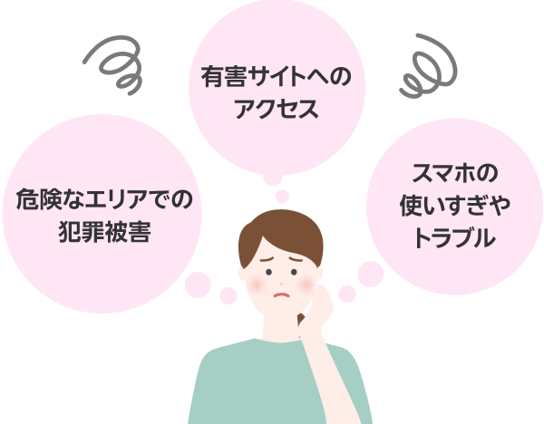 子どものスマホデビューの心配「有害サイトへのアクセス」「危険なエリアでの犯罪被害」「スマホの使いすぎやトラブル」
