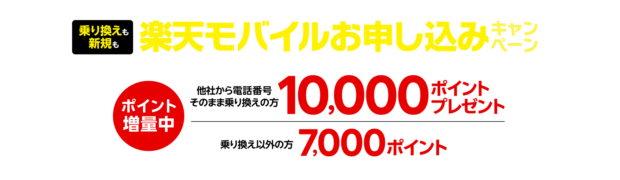 【要エントリー】楽天モバイル初めてお申し込みキャンペーンでお乗り換えは10,000ポイント・新規お申し込みは7,000ポイントプレゼント!