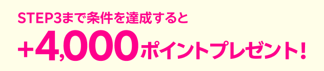 STEP3まで条件を達成すると+4,000ポイントプレゼント！