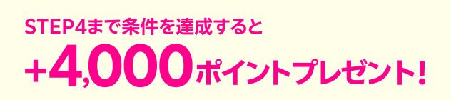STEP4まで条件を達成すると+4,000ポイントプレゼント！