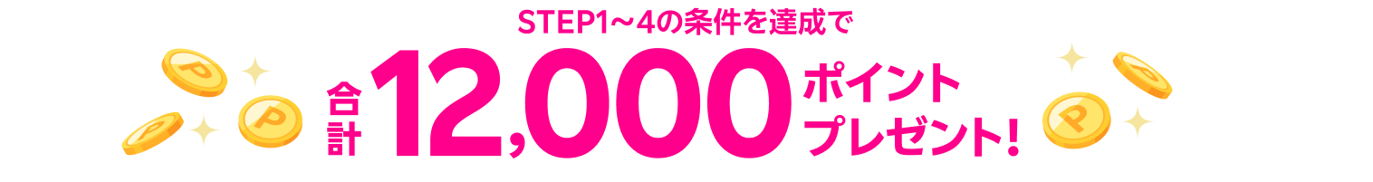 STEP1～4の条件を達成で合計12,000ポイントプレゼント！