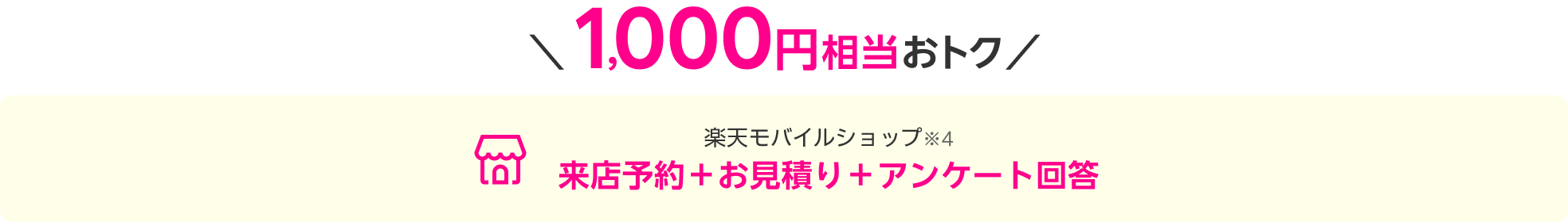 1,000円相当おトク 楽天モバイルショップ※4 来店予約＋お見積り＋アンケート回答
