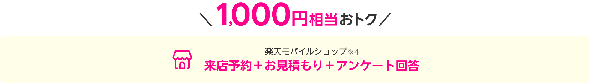 1,000円相当おトク 楽天モバイルショップ※4 来店予約＋お見積もり＋アンケート回答