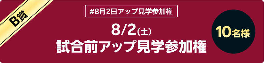 B賞 #8月2日アップ見学参加権 8/2（土） 試合前アップ見学参加権 10名様