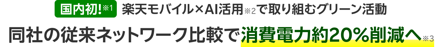国内初！※1 楽天モバイル×AI活用※2で取り組むグリーン活動 同社の従来ネットワーク比較で消費電力約20%削減へ※3