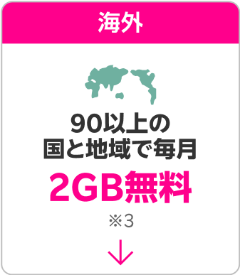 海外 90以上の国と地域で毎月2GB無料※3