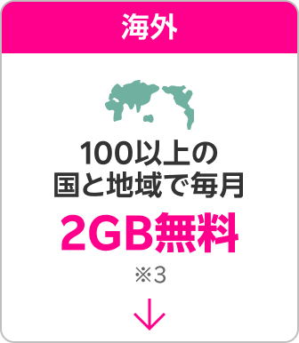 海外 100以上の国と地域で毎月2GB無料※3
