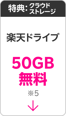 クラウドストレージ：楽天ドライブ50GB無料※5
