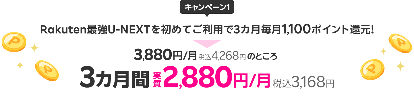 3カ月毎月1,100ポイント還元! 3,880円/月（税込4,268円）のところ、家族割引適用時3カ月間実質2,880円/月（税込3,168円）