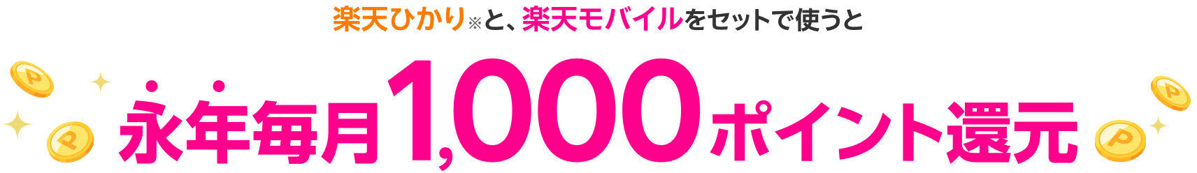 楽天ひかり※と、楽天モバイルをセットで使うと永年毎月1,000ポイント還元