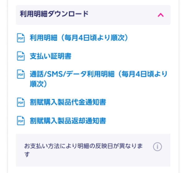 6. 表示された各明細からダウンロードする