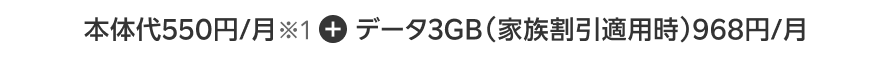 本体代550円/月※1+データ3GB(家族割引適用時)968円/月※3