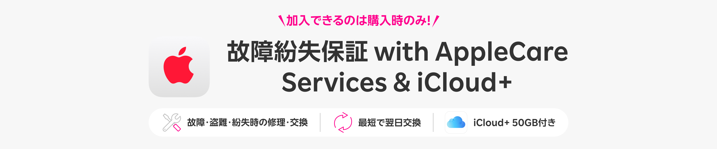 加入できるのは購入時のみ!故障紛失保証 with AppleCare Services & iCloud+ 故障・盗難・紛失時の修理・交換 最短で翌日交換 iCloud+ 50GB付き