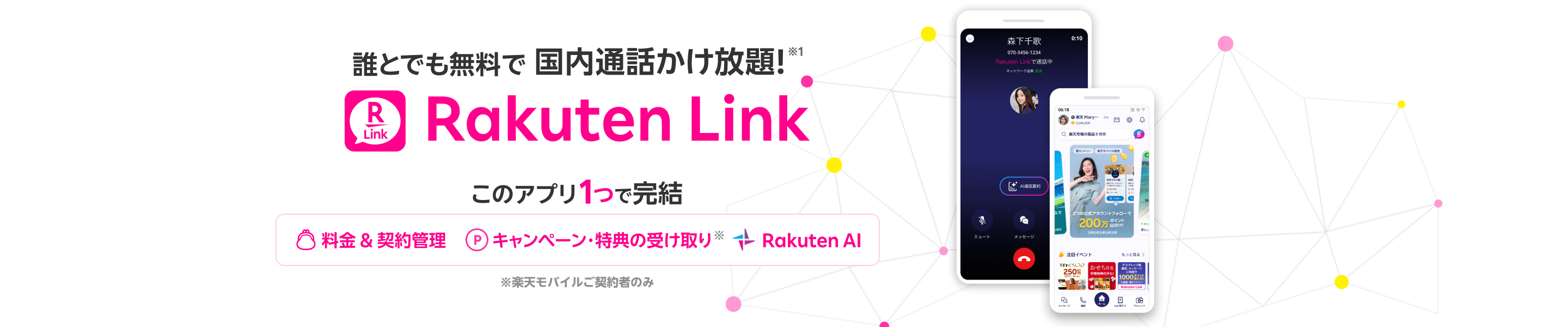 誰とでも無料で国内通話かけ放題! ※1 Rakuten Link