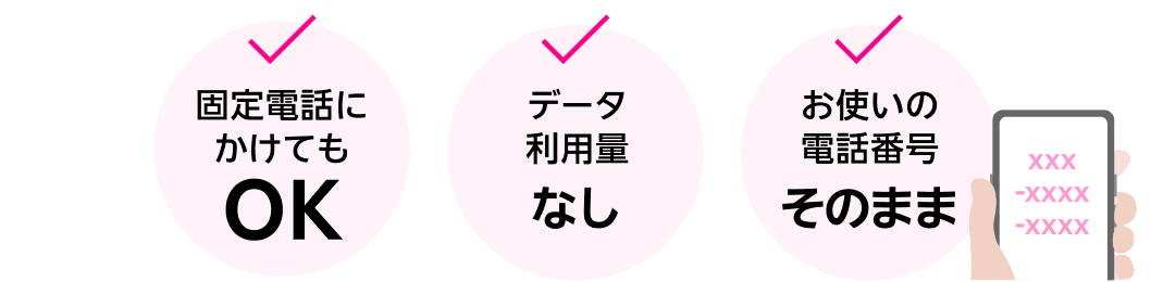 固定電話にかけてもOK データ利用量なし お使いの電話番号そのまま