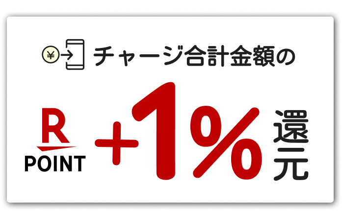 チャージ合計金額の楽天ポイント+1%還元